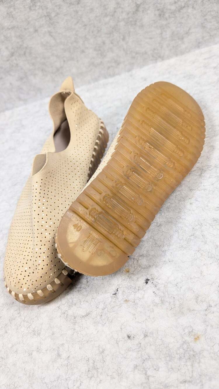 Ilse Jacobsen Hornbaek Tulip Perforated Slip-On Shoes Neutral Sparkle Size 9 - Picture 5 of 13